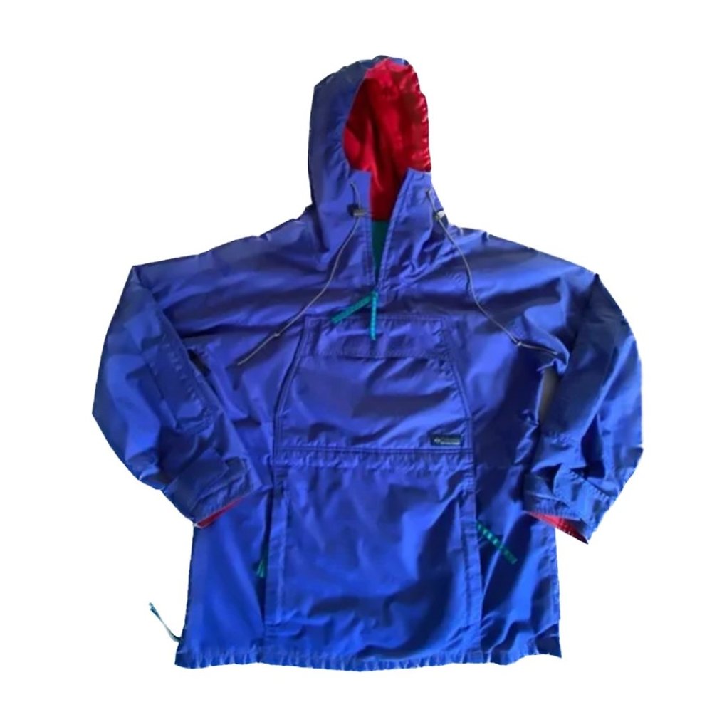 Vintage Columbia Anorak Pullover Hooded Jacket Kangaroo Pocket Womens Medium EUC